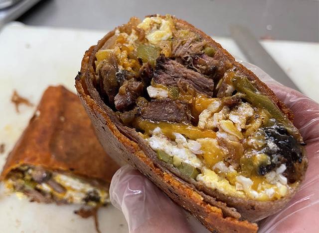 12. Grilled Brisket Breakfast Burrito with Jalapeño Cheese Blanket